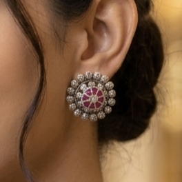 Silver Floral Stud Earrings 